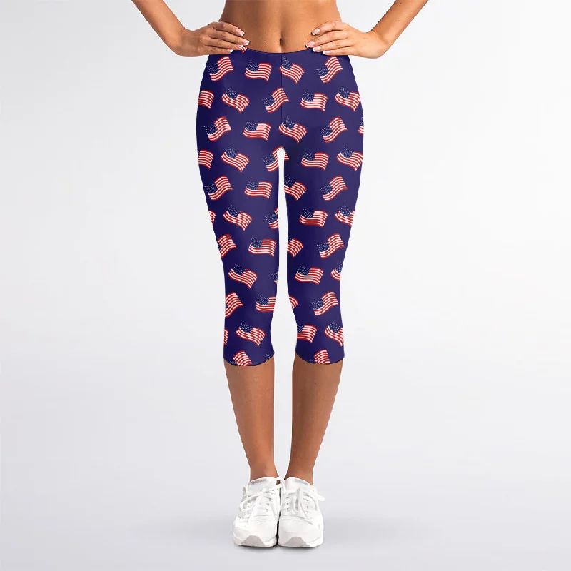 Exclusive Access 4th of July American Flag Pattern Print Women's Capri Leggings
