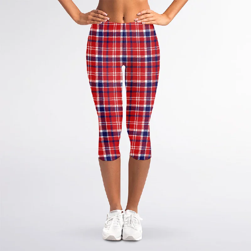 Holiday Sale 4th of July American Plaid Print Women's Capri Leggings