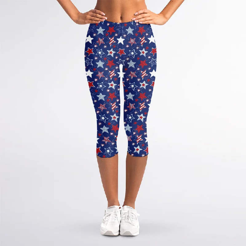 Price Slash 4th of July American Star Pattern Print Women's Capri Leggings