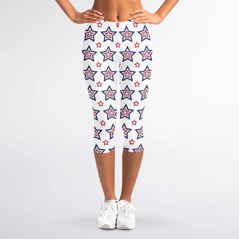 Time-Limited Offer 4th of July USA Star Pattern Print Women's Capri Leggings