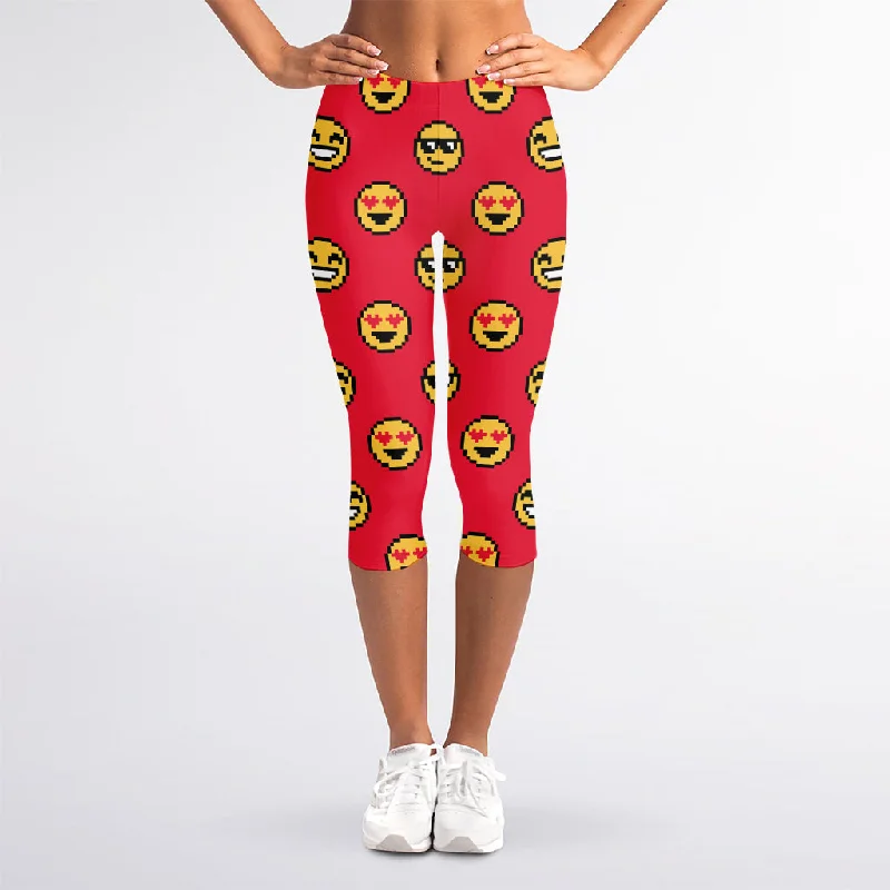Hot Deal 8-Bit Emoji Pattern Print Women's Capri Leggings