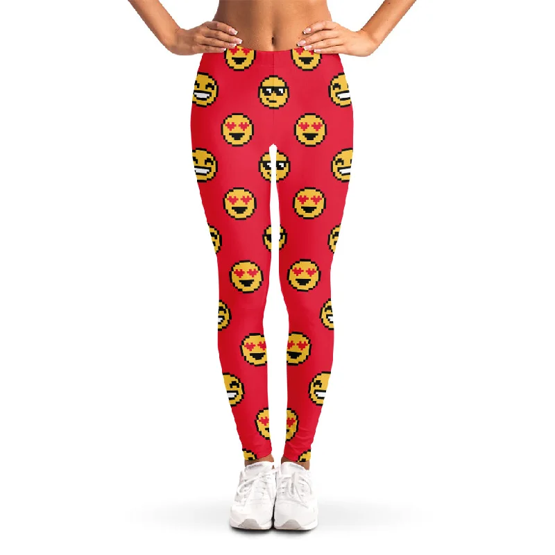 Price Slash 8-Bit Emoji Pattern Print Women's Leggings
