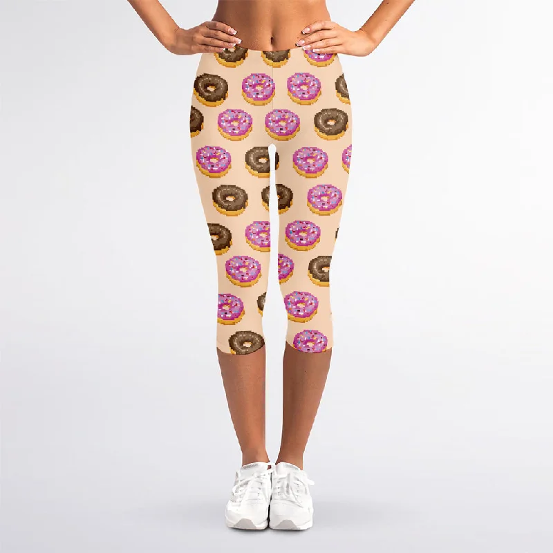 Clearance Event 8-Bit Pixel Donut Print Women's Capri Leggings