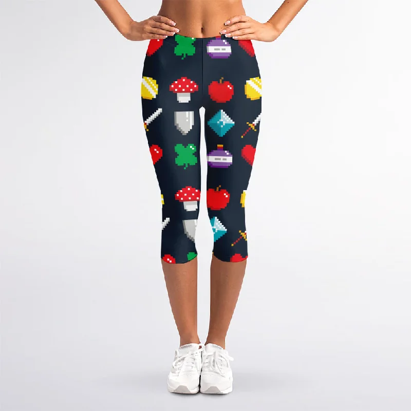 Year-End Clearance 8-Bit Pixel Game Items Print Women's Capri Leggings