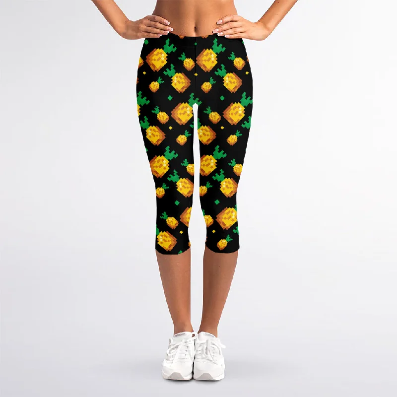 Savings Galore 8-Bit Pixel Pineapple Print Women's Capri Leggings