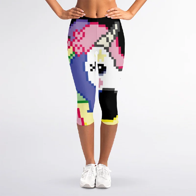 Price Cut 8-Bit Pixel Unicorn Print Women's Capri Leggings
