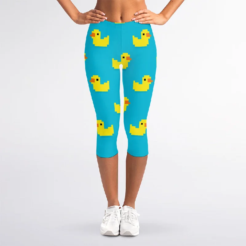 Final Clearance 8-Bit Rubber Duck Pattern Print Women's Capri Leggings