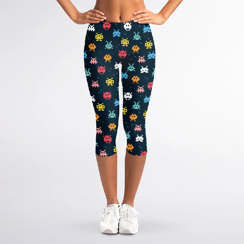 Massive Deals 8-Bit Video Game Monsters Pattern Print Women's Capri Leggings