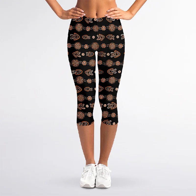 Lowest Price Aboriginal Boomerang Pattern Print Women's Capri Leggings