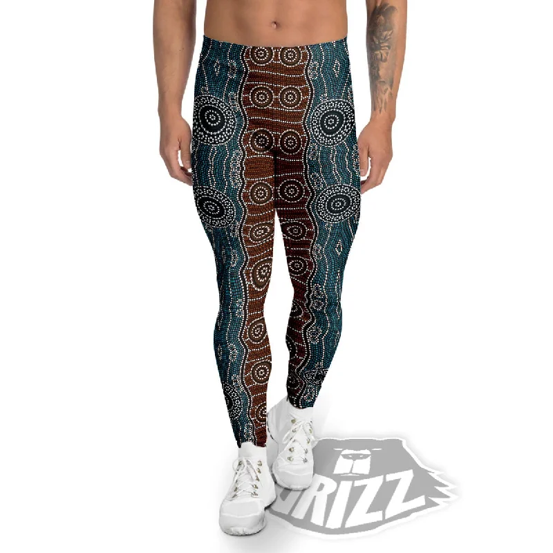 Aboriginal Dot Australia River Print Men's Leggings