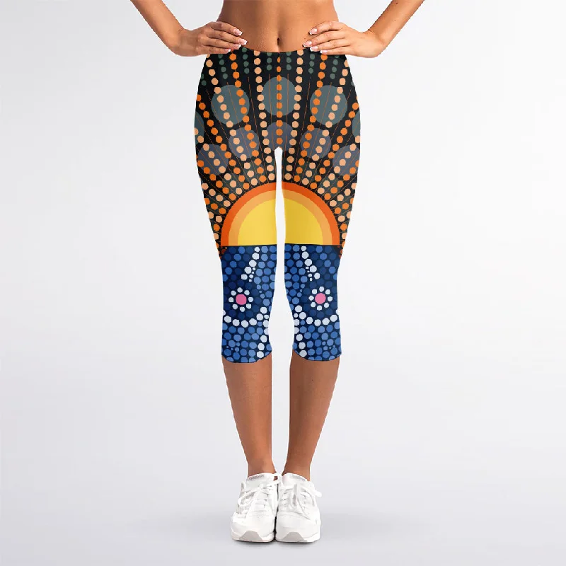 Price Drop Aboriginal Indigenous Sunset Art Print Women's Capri Leggings