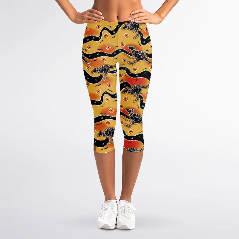 Act Fast Aboriginal Kangaroo Pattern Print Women's Capri Leggings