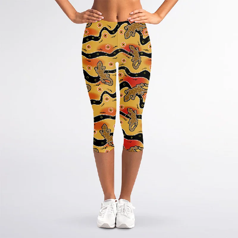 Deal Dash Aboriginal Lizard Pattern Print Women's Capri Leggings