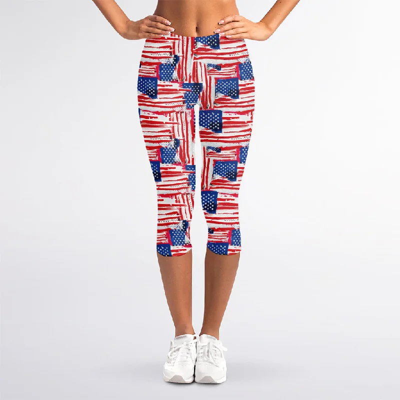 Crazy Deals Abstract American Flag Print Women's Capri Leggings