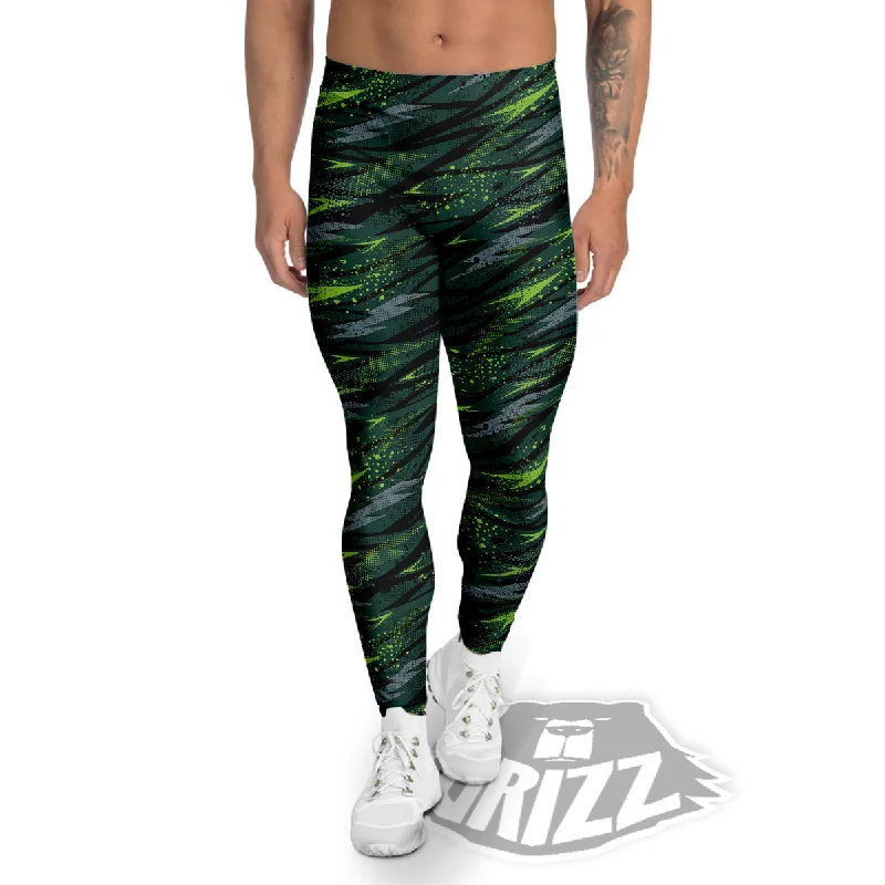 Abstract Green Lightning Print Pattern Men's Leggings