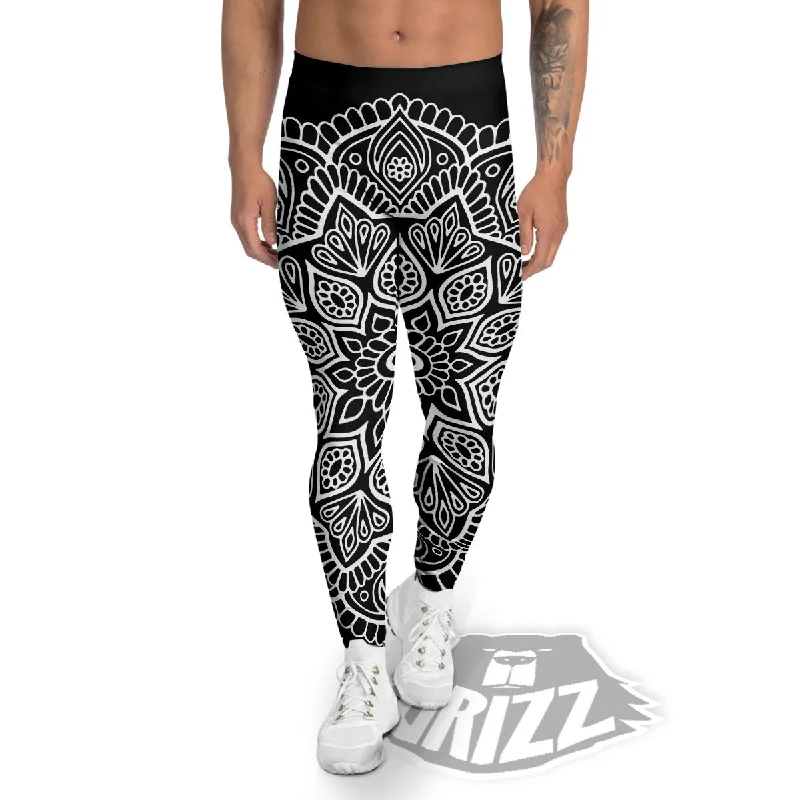 Abstract Mandala White And Black Print Men's Leggings