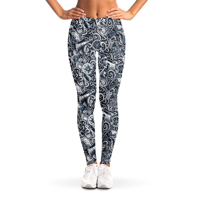 Overstock Abstract Nautical Anchor Pattern Print Women's Leggings