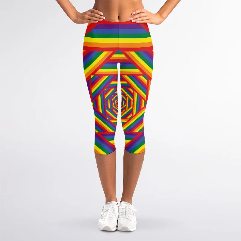 Shop and Save Abstract Rainbow LGBT Stripes Print Women's Capri Leggings