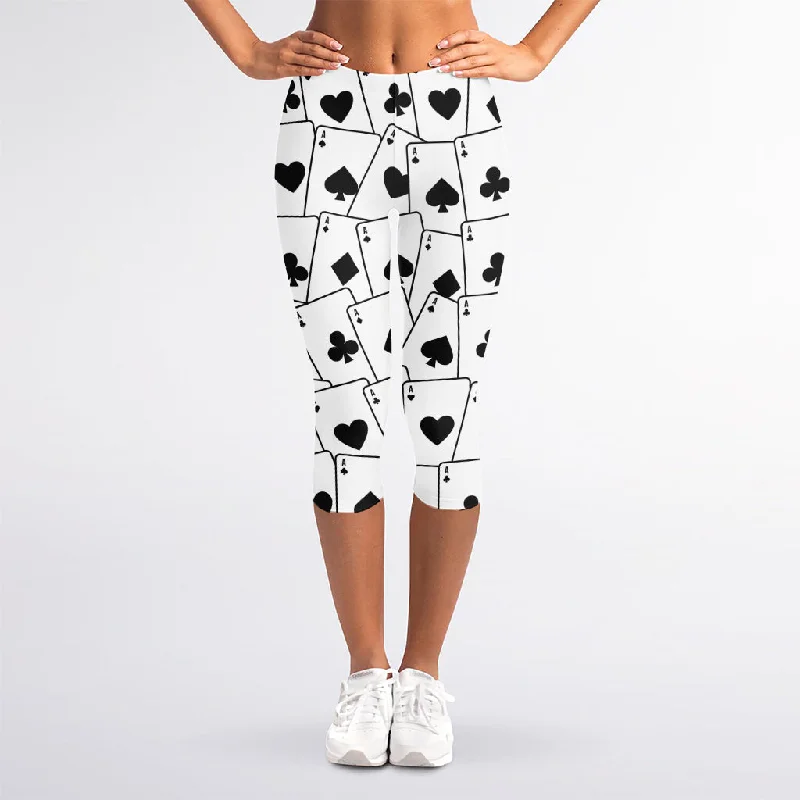 Act Now Ace Playing Cards Pattern Print Women's Capri Leggings