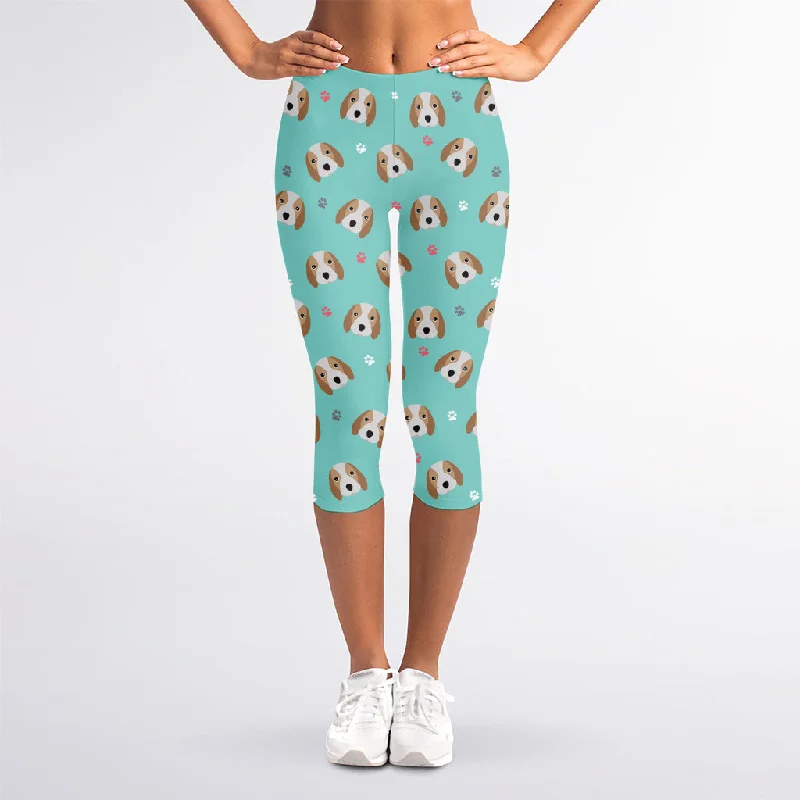 Super Bargain Adorable Beagle Puppy Pattern Print Women's Capri Leggings