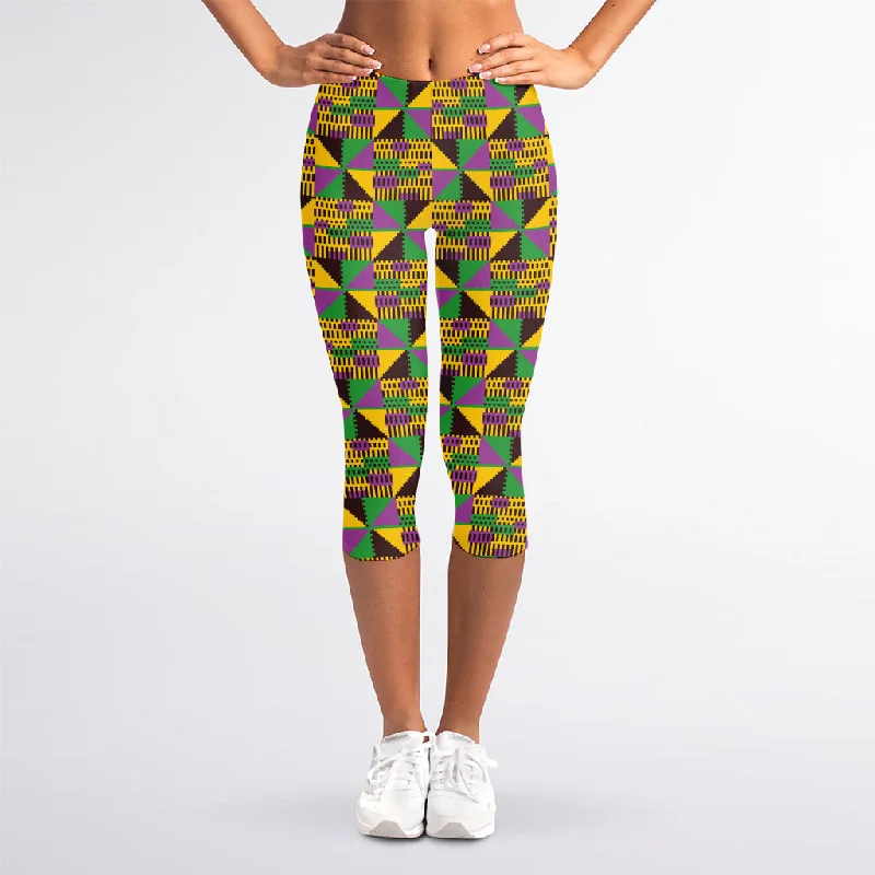Now or Never African Kente Pattern Print Women's Capri Leggings