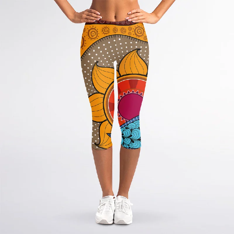 Deal Dash African Sun Print Women's Capri Leggings