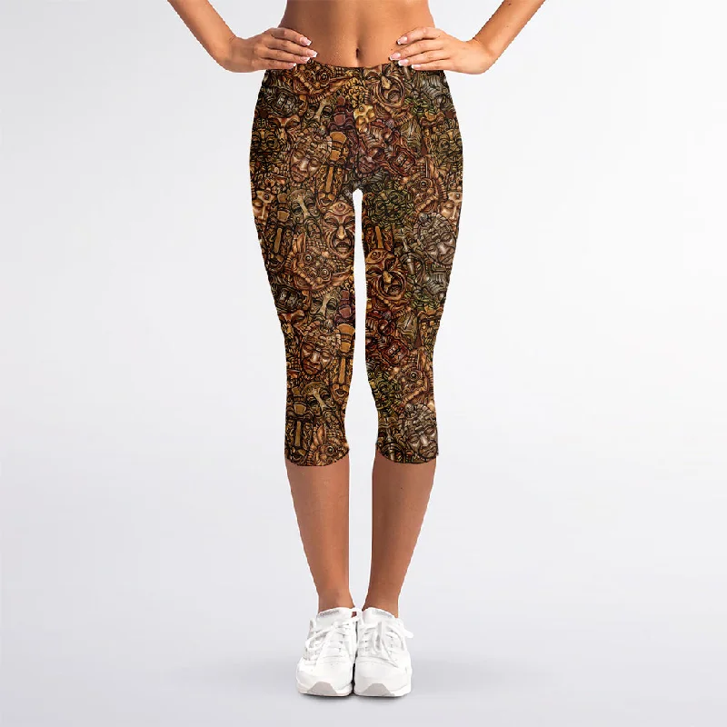 Final Clearance African Totem Pattern Print Women's Capri Leggings