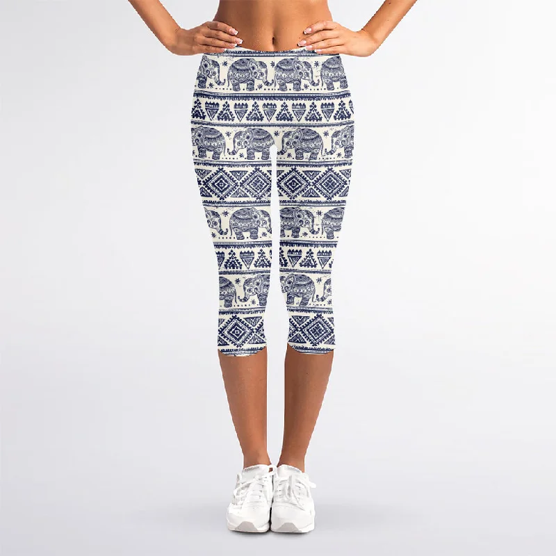 Savings Alert African Tribal Elephant Pattern Print Women's Capri Leggings