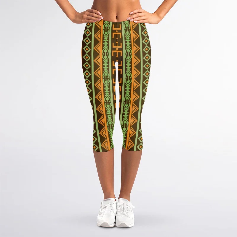 Don't Wait African Tribal Inspired Pattern Print Women's Capri Leggings