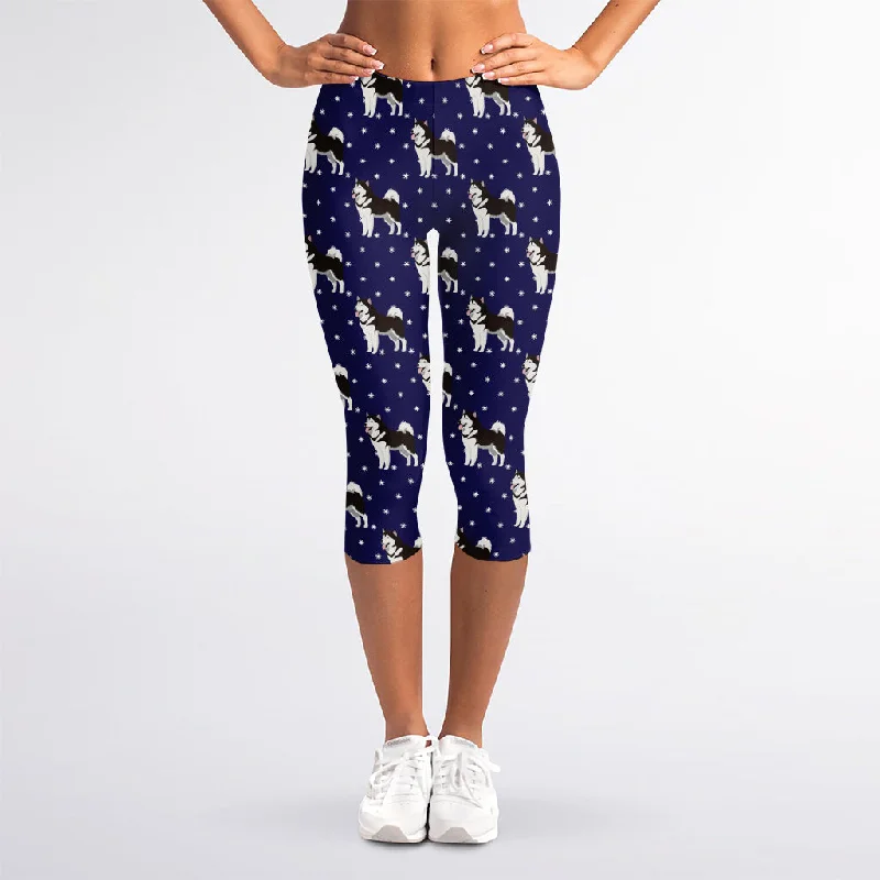 Overstock Sale Alaskan Malamute Pattern Print Women's Capri Leggings
