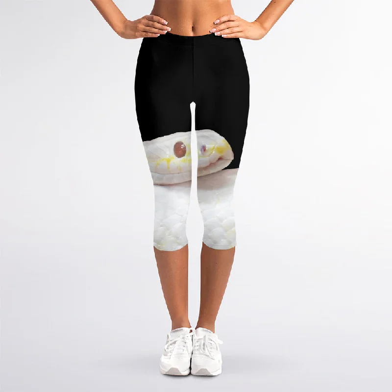 Savings Spectacular Albino Snake Print Women's Capri Leggings