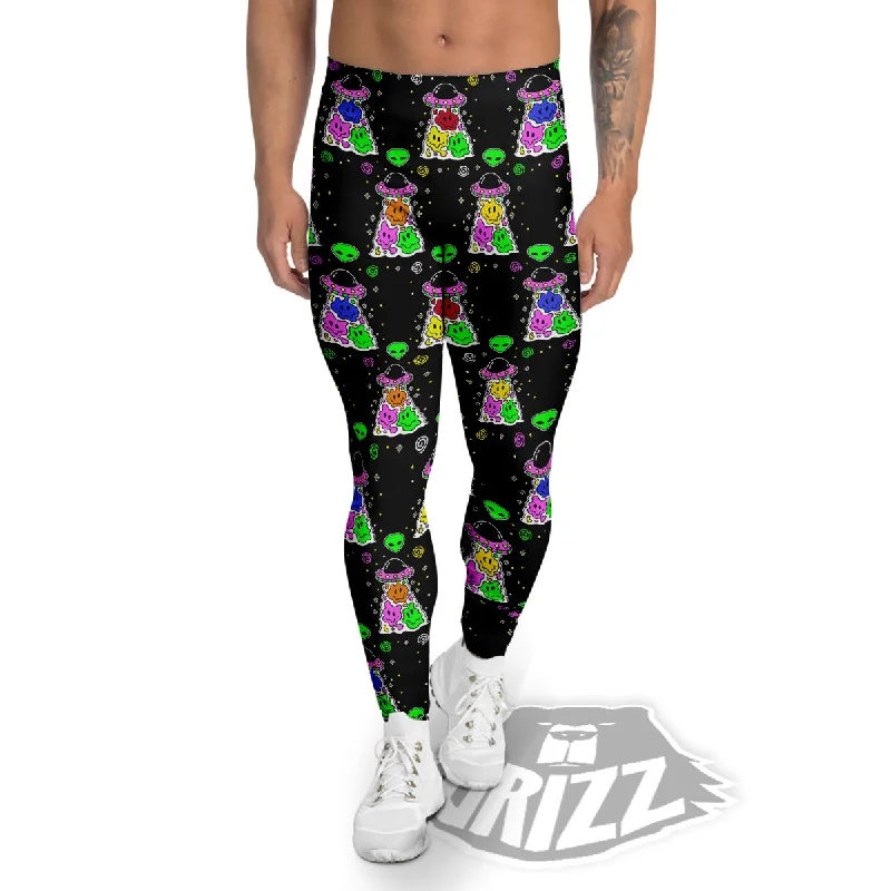 Alien And UFO Trippy Print Pattern Men's Leggings