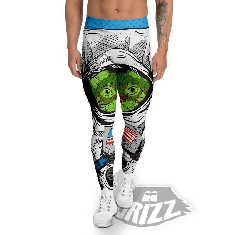 Alien Cat Astronaut Print Men's Leggings