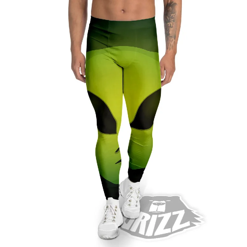 Huge Discounts Alien Face Green Print Men's Leggings