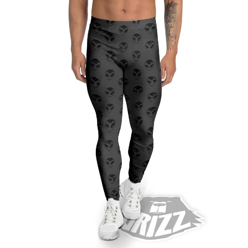 Final Clearance Alien Face Grey Print Pattern Men's Leggings