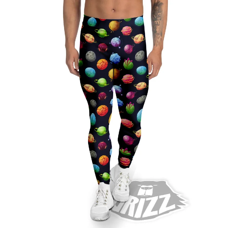 Alien Planets And Stars Print Pattern Men's Leggings