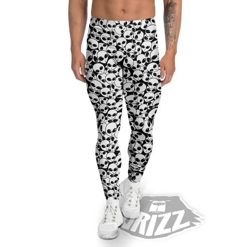 Alien White And Black Print Men's Leggings