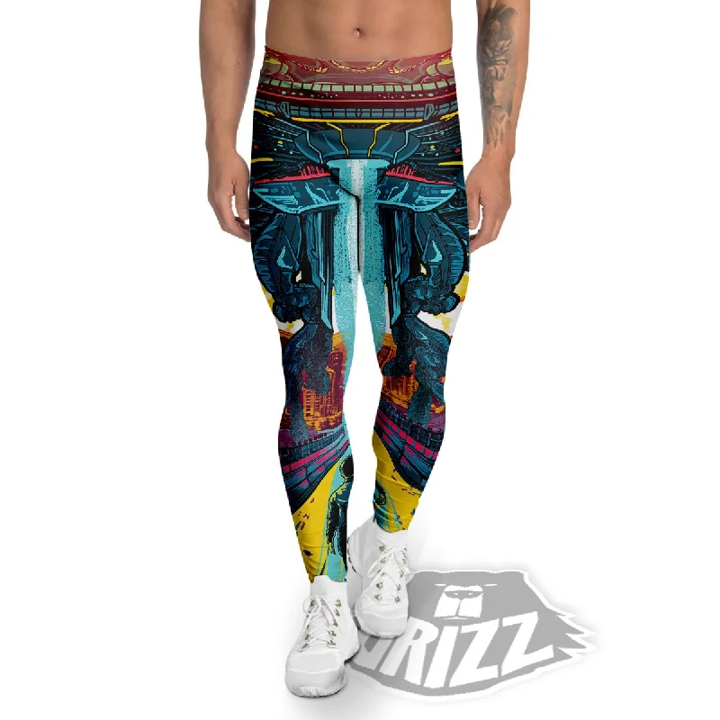 Aliens Invade earth Print Men's Leggings