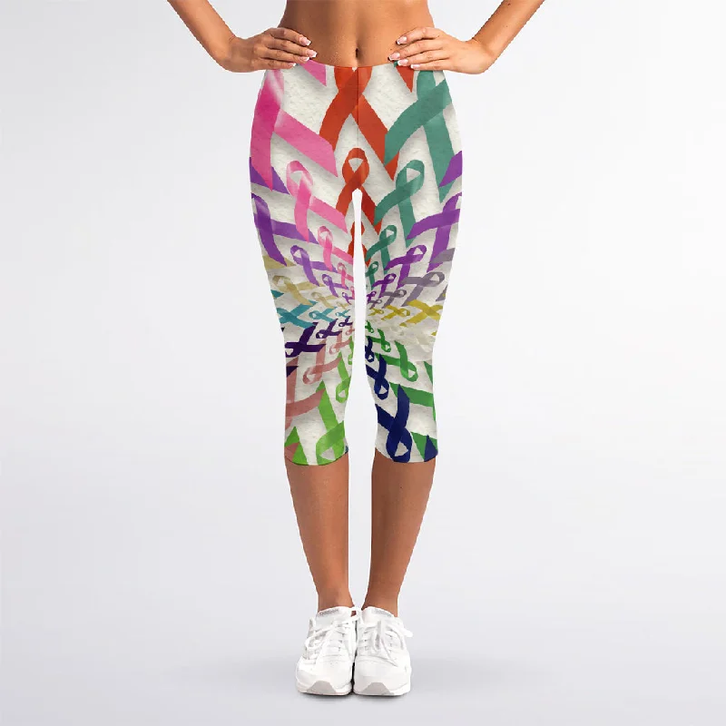 Loyalty Reward All Cancer Awareness Mandala Print Women's Capri Leggings