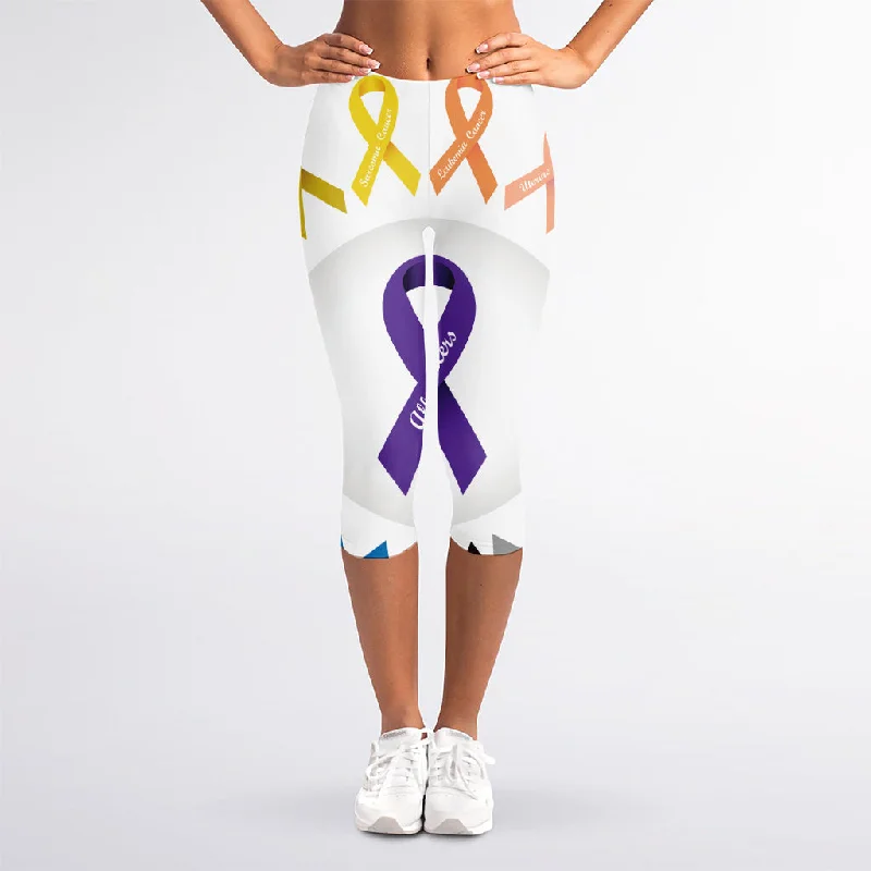 Grand Opening Sale All Cancer Awareness Ribbons Print Women's Capri Leggings