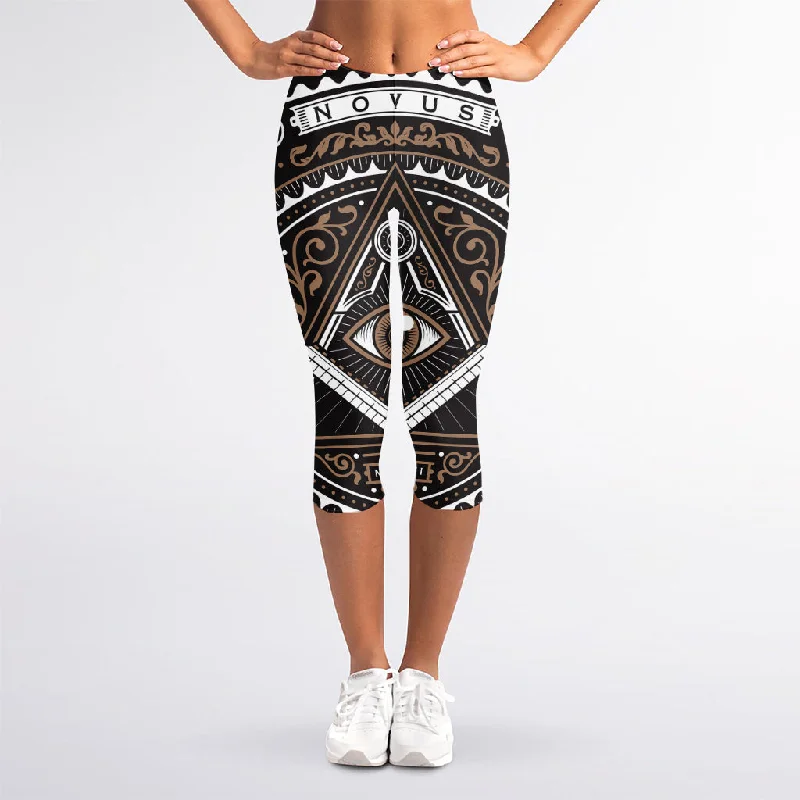 Inventory Reduction All Seeing Eye Symbol Print Women's Capri Leggings