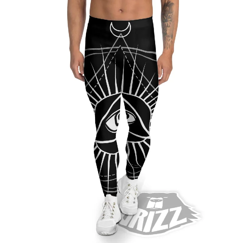 All Seeing Eye White And Black Print Men's Leggings