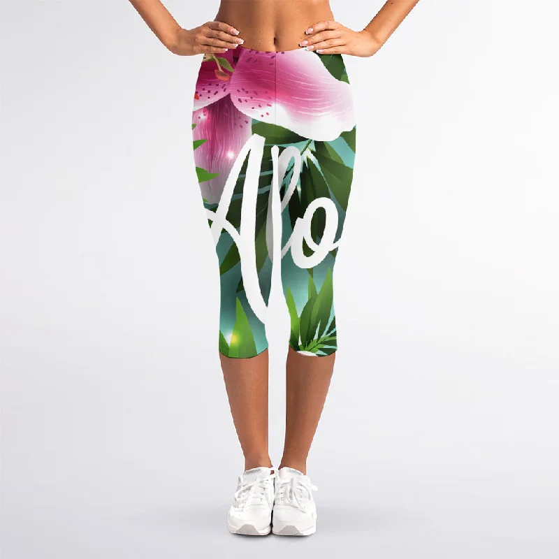 Price Blitz Aloha Hawaiian Flower Print Women's Capri Leggings