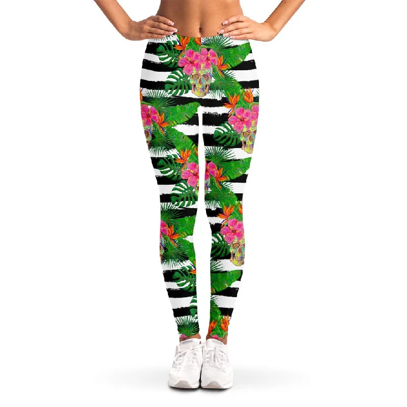 Price Cut Aloha Skull Striped Pattern Print Women's Leggings