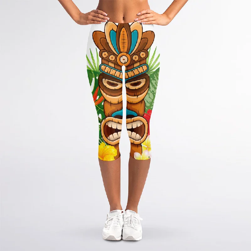 Referral Discount Aloha Tiki Print Women's Capri Leggings