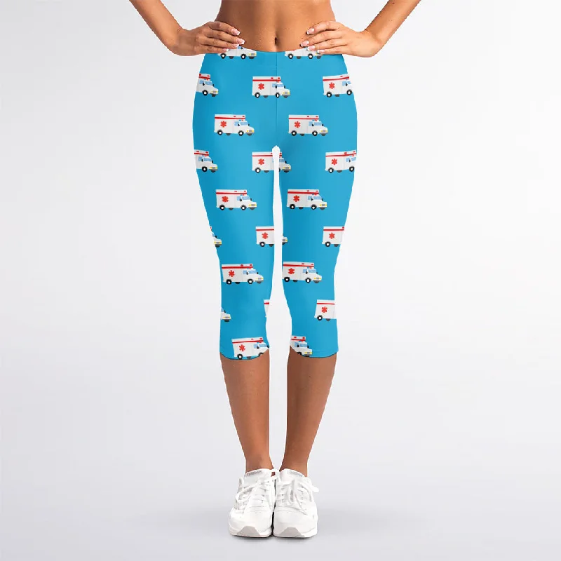 Exclusive Access Ambulance Paramedic Car Pattern Print Women's Capri Leggings