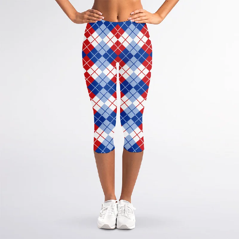Price Slash American Argyle Pattern Print Women's Capri Leggings