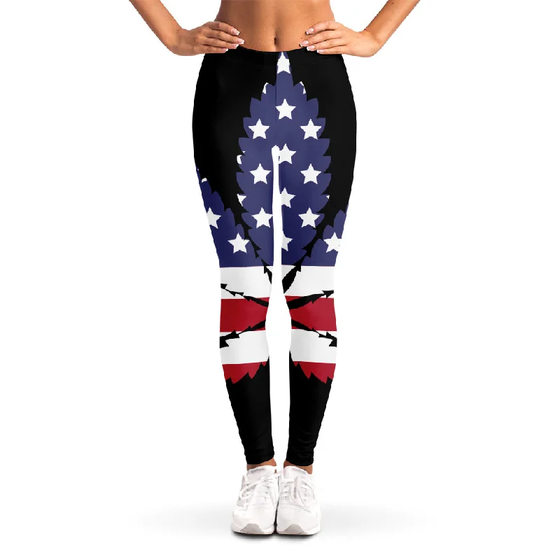 Exclusive Savings American Cannabis Leaf Flag Print Women's Leggings