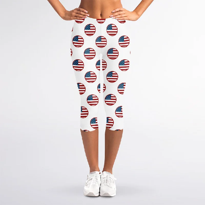 Weekend Special American Circle Flag Pattern Print Women's Capri Leggings