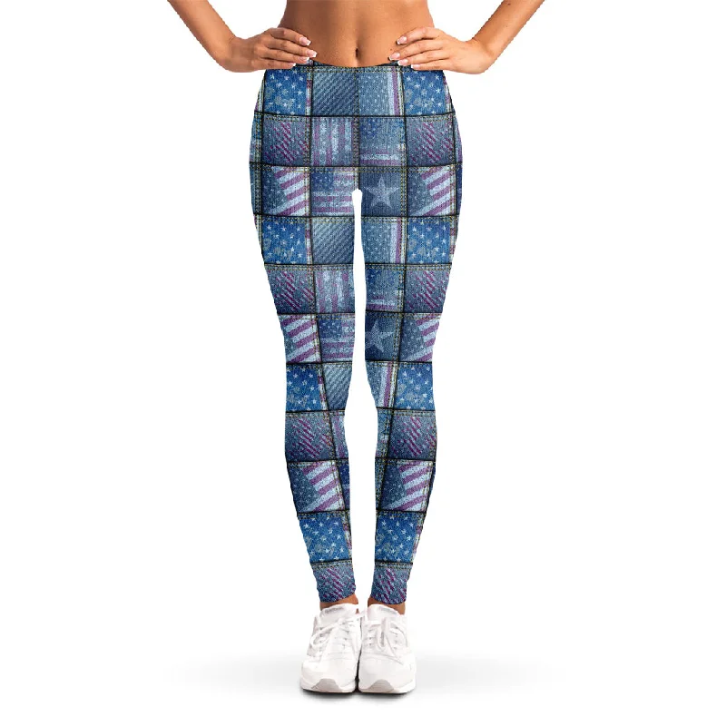 Savings Event American Denim Patchwork Pattern Print Women's Leggings